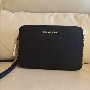 Michael Kors Navy Crossbody Bag with Gold Accents